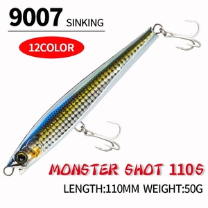 <span class=keywords><strong>Leurre</strong></span> de pêche coulant 110 mm 50 g, type crayon, pour lancer longue distance, jerkbait, jigging lourd avec hameçons triples, logo OEM, vente en gros - Product Image 2