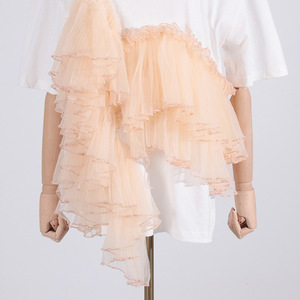 Haut Streetwear d'été pour femmes nouveau t-<span class=keywords><strong>shirt</strong></span> à manches courtes <span class=keywords><strong>de</strong></span> couleur unie avec patchwork polyvalent à volants bord maille coupe ample - Product Image 6