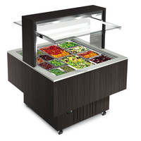 Buffet en bois pour salade, réfrigérateur de présentation, table de bar à salades froides pour restaurant