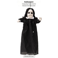 Nouvelle décoration suspendue fantôme fille aux cheveux tressés en robe noire pour Halloween, détection électrique, pour maison hantée et escape room