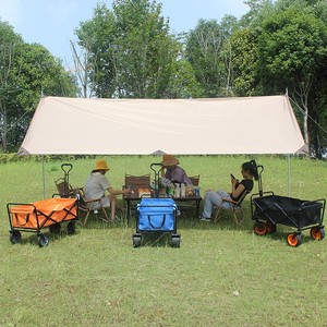 Foldable Camping Cart Red Oxford Cloth Four-<b>Wheel</b> Outdoor Garden Beach Wagon - Product Image 1