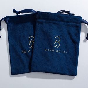 Pochette de soin de la peau en velours bleu de haute qualité, sacs à bijoux en velours personnalisés avec cordon de serrage et logo - Product Image 4