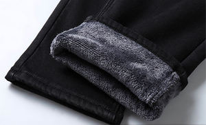 2023年冬 メンズ ブラック ブルー ストレート ストレッチ デニム 厚手 ベルベット パンツ 暖か ジーンズ カジュアル フリース裏地 トラウザー 男性向け 大きいサイズ - Product Image 6