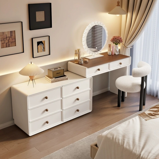 Modern Solid Wood Extendable Dressing Table & Chest Cream Style Small-Sized Corner Makeup Table for Hotel Bedroom