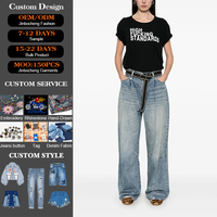 Jeans en denim à rivets lavés au laser respirants sexy à taille haute personnalisés pour femmes
