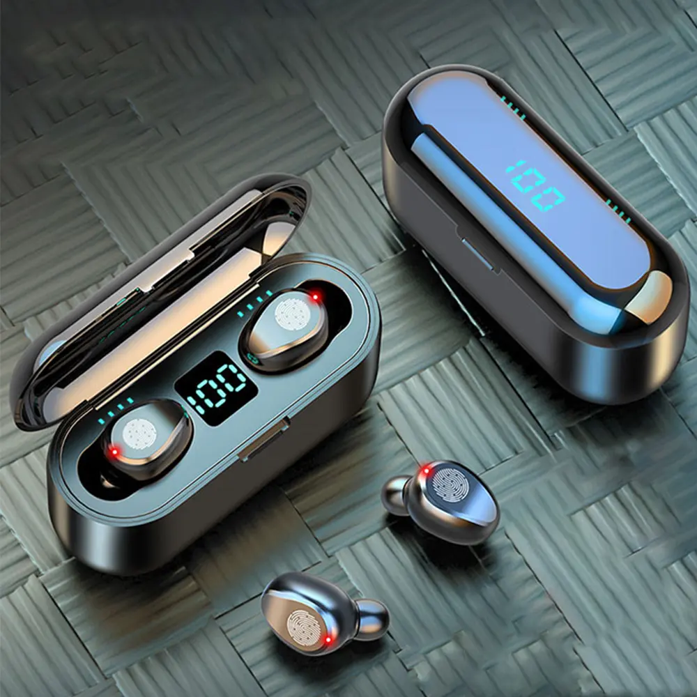 F9 TWS Earphone Nirkabel BT 5.1, Headset Earbud Gaming Olahraga 9D Stereo Tahan Air dengan Mikrofon