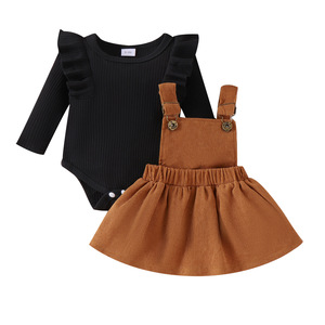 Conjunto de Dos Piezas para Bebés Niñas, Manga Larga, Color Sólido, Chaqueta Tipo Pullover, Falda con Tirantes, Cierre de Botones, Algodón, a la <span class=keywords><strong>Moda</strong></span> - Product Image 4