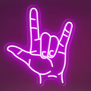 Panneau lumineux LED « I Love You », enseigne néon <span class=keywords><strong>en</strong></span> forme de main, geste de main rock, panneau lumineux LED pour décoration de chambre - Product Image 1
