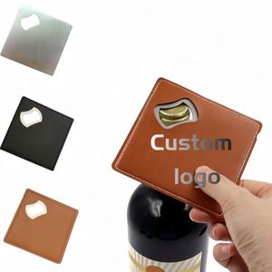 Custom Logo PU Leather <b>Drink</b> Coaster with Bottle Opener Stainless Steel Bartender Beer Beverage Opener for <b>Bar</b> Restaurant - Product Image 1