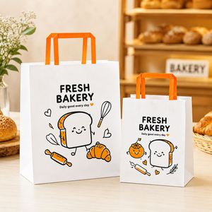 Bolsas de Papel para Panadería Impresas Personalizadas al por Mayor con Asas Planas, Bolsas Reciclables para Empacar Pan, Pasteles y Comida para Llevar - Product Image 6