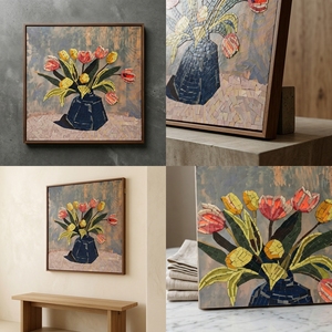 Peinture de vase à fleurs brodée |   Pot de fleurs en mosaïque en forme de tulipe |   Peinture murale en mosaïque de verre (51 CM X 61 CM) - Product Image 3