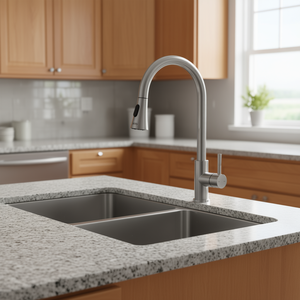 Robinet de cuisine extractible en acier inoxydable, monocommande, design moderne - Product Image 2