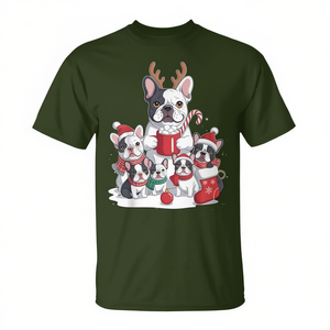 Camiseta navideña con estampado de perros Bulldog Francés de Santa para hombre, manga corta, cuello redondo, para adultos, impresión digital, promocional - Product Image 2