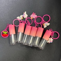 Tube de brillant à lèvres transparent personnalisable avec dégradé de couleurs, grand pinceau, rond, 4ml 6ml, conteneur vide en plastique pour rouge à lèvres, blush, porte-clés