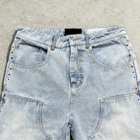 Shorts cargo en jean décontractés personnalisés OEM ODM avec logo brodé, fermeture éclair, 100 % coton, motif lettres, taille mi-haute, en maille