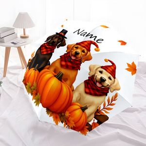 1 Parapluie pliant personnalisé avec nom de chien motif citrouille, sans MOQ, cadeau d'automne pour animal de compagnie, impression UV, commande unique, Payung Custom - Product Image 2