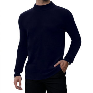 Pull à col roulé en tricot bleu marine pour homme, manches longues, couleur unie, vêtement d'automne - Product Image 1