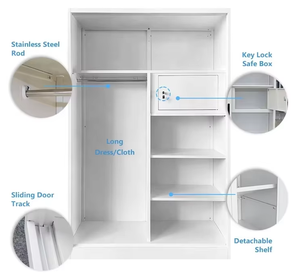 Armoire de Chambre Moderne en Acier à 2/3/4 Portes Coulissantes avec Miroir, Conception Démontable, Taille et Couleur Personnalisables, Durable - Product Image 6