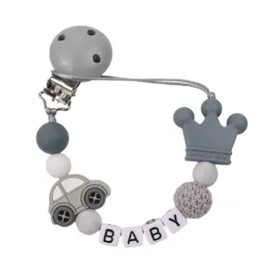 Personal isierter Name Handgemachte Silikon Baby Schnuller Clip Sichere Beiß kette Beißring Schnuller Ketten Halter Kette