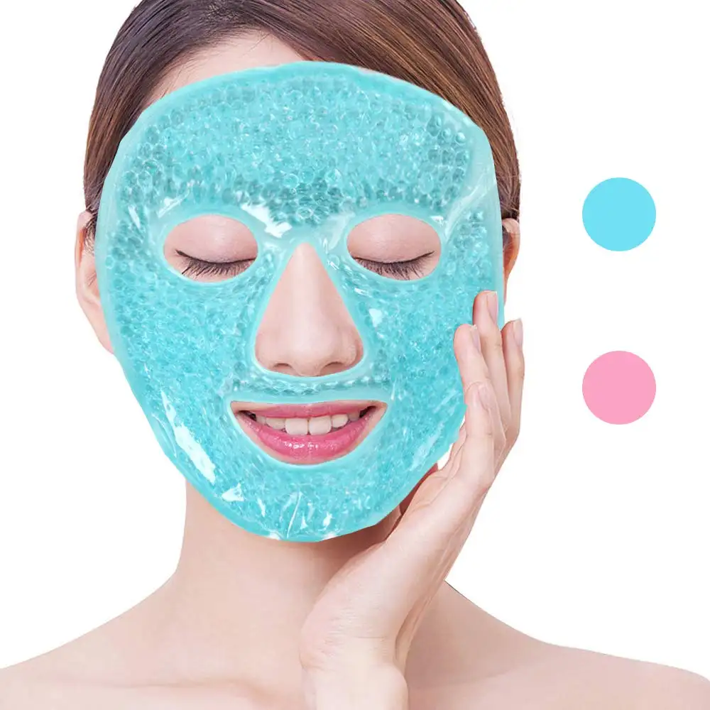 Plush Backing Sleeping Travel Spa Facial Gel Bead Ice Mask Hot Cold Therapy Reusable Full Ice Face Gel Mask with Eye Holes