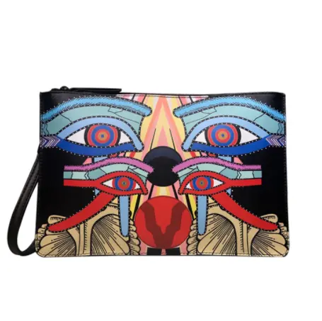 New creative big eye women's pu bag fashionable graffiti bag envelope file pouch bag
