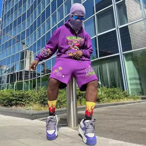 Conjunto Deportivo de Dos Piezas para Hombre, Estilo Urbano, Transpirable, Estampado, de Invierno, con Sudadera con Capucha y Pantalones Cortos de Forro Polar - Product Image 5