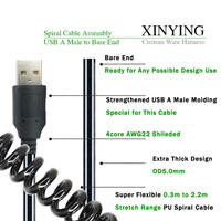 Kabel USB Spiral Pigtail Kustom 4-Core AWG22 Terlindung Berisolasi PU Ekstra Tebal OD 5.0mm Fleksibel Spiral 2m untuk Printer IOS