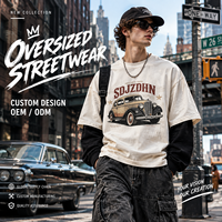 T-shirt Homme Oversize Effet Vieilli Vintage Délavé Sérigraphié Respirant Col Rond Coton 300gsm Streetwear Personnalisé