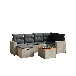 Conjunto de Sofás Modulares de Ratán Gris para Jardín, 6 Plazas, Colección de Muebles de Exterior, Diseño Premium - Product Image 1