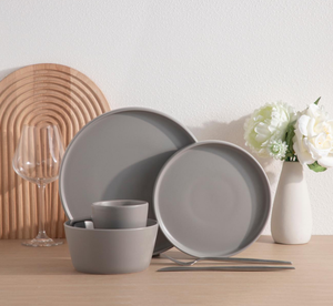 Vaisselle en céramique grise mate minimaliste en gros |   Ensemble de vaisselle en grès durable (assiettes, bols et tasses) pour cuisine moderne et restauration - Product Image 2