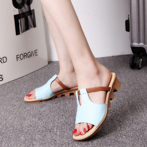 Sandales plates d'été pour femmes, style coréen, en cuir véritable, couleur unie, grandes tailles, à enfiler, chaussures de plage, loisirs, extérieur, tendance mode - Product Image 4