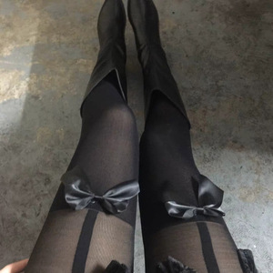 Bow Tie Stockings Sheer Thin Cotton Women's Over The Knee Suspender Style Pantyhose For Spring Autumn - Product Image 1
