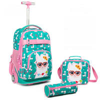 Sac à dos à roulettes unisexe imperméable avec fermeture éclair et motif de dessin animé, ensemble de sacs d'école 3 en 1 pour enfants