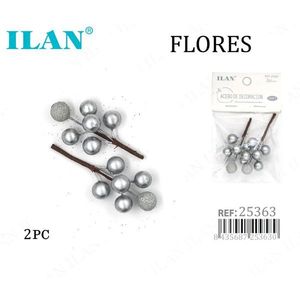 Ilan Flores Ghiande d'Argento 2 Pezzi Fiori Secchi Decorativi - Product Image 1