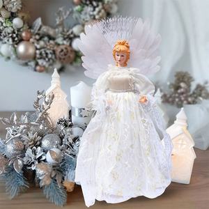 Décoration <span class=keywords><strong>de</strong></span> sapin <span class=keywords><strong>de</strong></span> Noël élégante, nouvelle conception, ailes d'<span class=keywords><strong>ange</strong></span> en plumes blanches, fibres optiques LED - Product Image 5