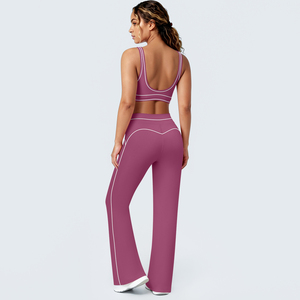 Set Yoga <span class=keywords><strong>con</strong></span> Logo Personalizzato, Pantaloni Morbidi a Gamba Larga, <span class=keywords><strong>Reggiseno</strong></span> <span class=keywords><strong>Sportivo</strong></span> Imbottito e Completo da Allenamento per Donne - Product Image 4