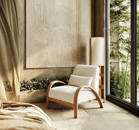 Fauteuil d'appoint rembourré en bouclette avec structure en bois massif courbé, canapé individuel de loisirs pour la décoration du salon
