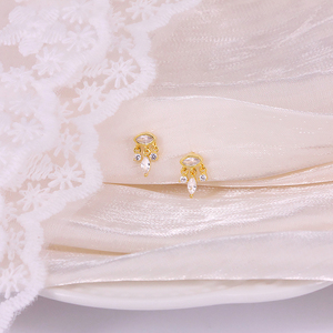 Boucles d'oreilles clous ROXI S925 en argent sterling, double rondes, zircon œil de cheval, plaqué or 18 carats, pour fiançailles et mariage, tendance - Product Image 6