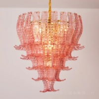 JYLIGHTING Lustre suspendu personnalisé sur mesure pour hôtel, style français de luxe, en cuivre et verre rose, pour toute la maison