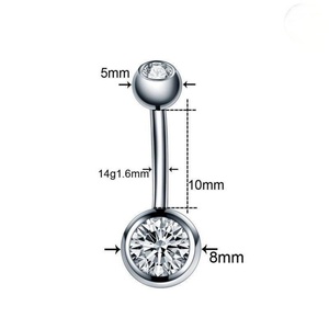 Piercings para Ombligo de Acero Inoxidable G23 14G, Barra Doble Brillante de 6mm, Joyería con Piedra para Piercing de Ombligo de 10mm - Product Image 5
