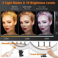 Anneau Lumineux Professionnel LED de 22 Pouces avec Support et Sac de Rangement pour Maquillage, Photographie et Vidéo en Direct en Intérieur