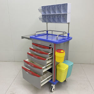 Carrito de plástico para tratamiento hospitalario de emergencia Abs a buen precio con cajones y bote de basura carrito de medicamentos - Product Image 1