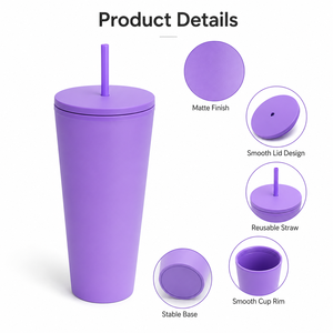 Vaso Térmico de Doble Pared sin Marco de 750ml, con Popote, de AS Engrosado de 295g, 8 Colores, Aislamiento de 0-6H, para Coche, OEM - Product Image 2