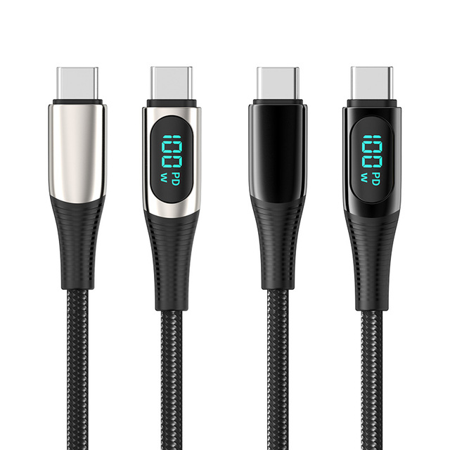 PD 100w Type c 5a Fast Charging Display Usb Type c Data Cable LED Digital Display Transparent Cable