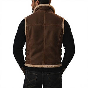 Nouveau gilet aviateur en cuir marron vieilli personnalisé pour homme, doublé en sherpa, vêtement d'extérieur d'hiver - Product Image 2
