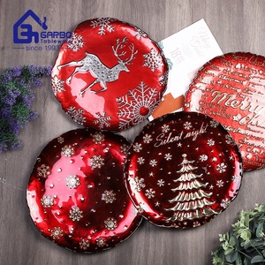 Petites assiettes décoratives en verre quantité minimale de commande faites à la main, vente en gros d'assiettes en verre blanc argenté <span class=keywords><strong>rouge</strong></span> et or de Chine pour Noël - Product Image 1