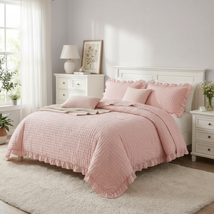 Set Copriletto Estivo Leggero e Traspirante <span class=keywords><strong>in</strong></span> Seersucker Ondulato Eco-Friendly di Facile Manutenzione per Uso Decorativo Domestico - Product Image 4