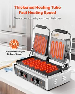 Grill panini électrique HUAZE Commercial 3600W en acier inoxydable, double presse-sandwich avec poignée pour sandwichs et cuisson - Product Image 2