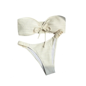 Women's New Trend 2-Piece Bandeau Solid <b>Bikini</b> Set Quick Dry Spandex/Polyester Push up Swimwear Beachwear - Product Image 2