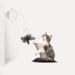 Jouet pour chat automatique en plastique à succès, avec plumes et clochette, design interactif, fixation par ventouse, soulage le stress, pour le jeu des animaux de compagnie - Product Image 4